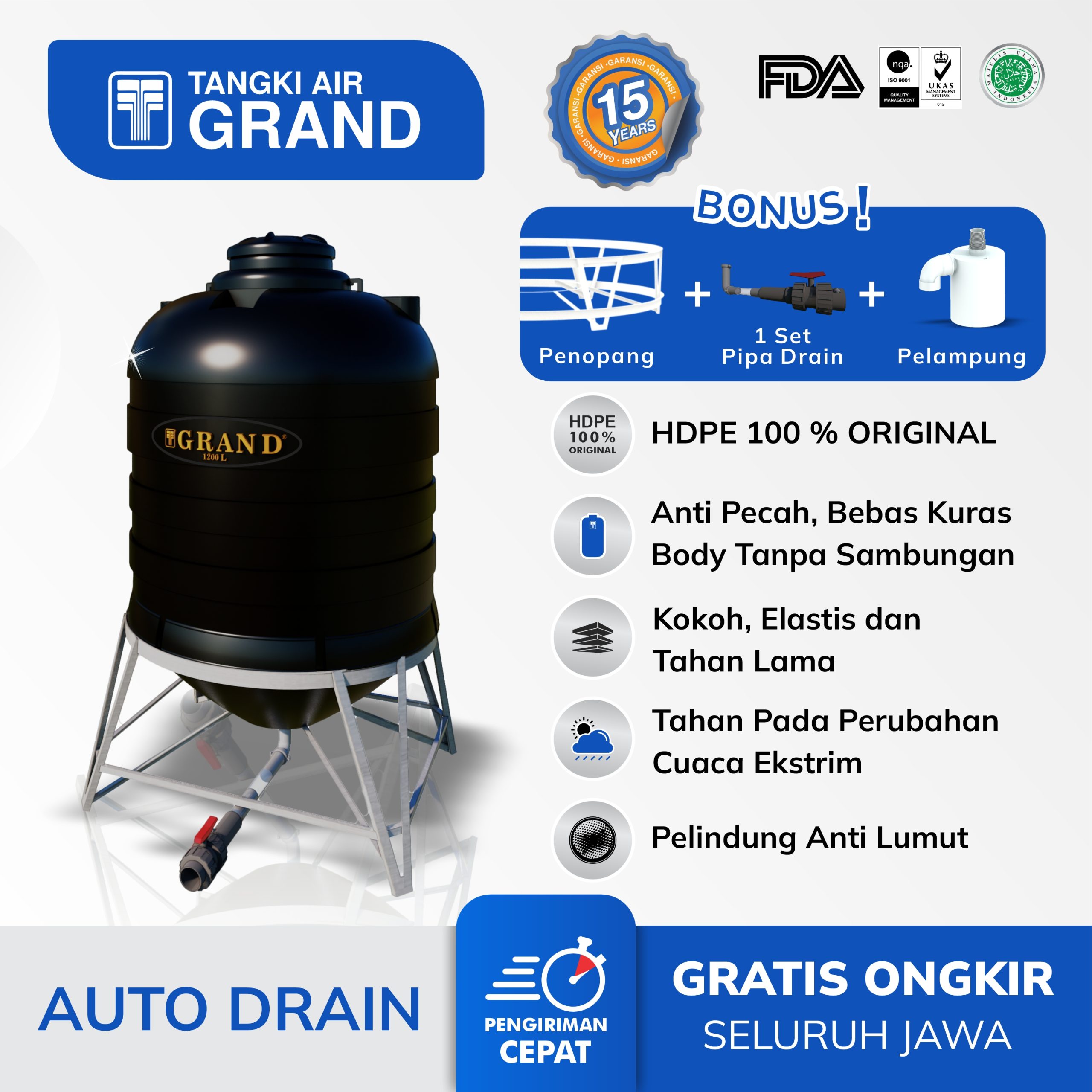 Tangki Air Auto Drain 600 Liter Tangki Air