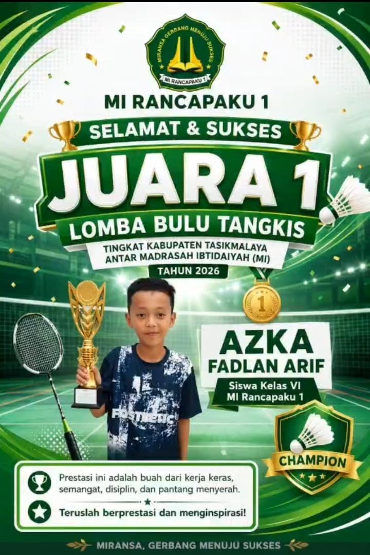 AZKA FADLAN ARIF RAIH JUARA 1 LOMBA BULU TANGKIS TINGKAT KAB. TASIKMALAYA