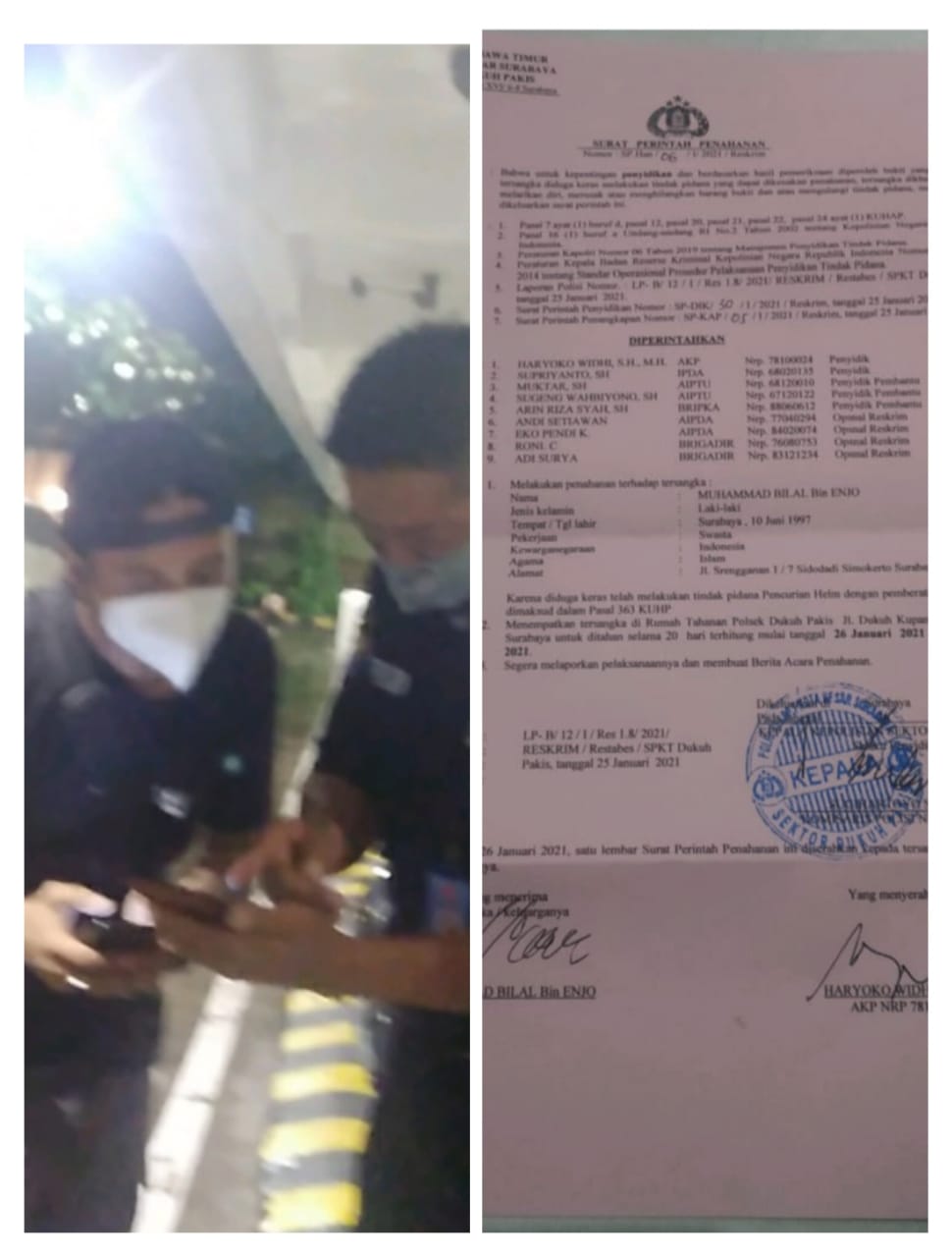 Polsek Dukuh Pakis Bekuk Dua Remaja Pencuri Helm Apartemen Paviliun