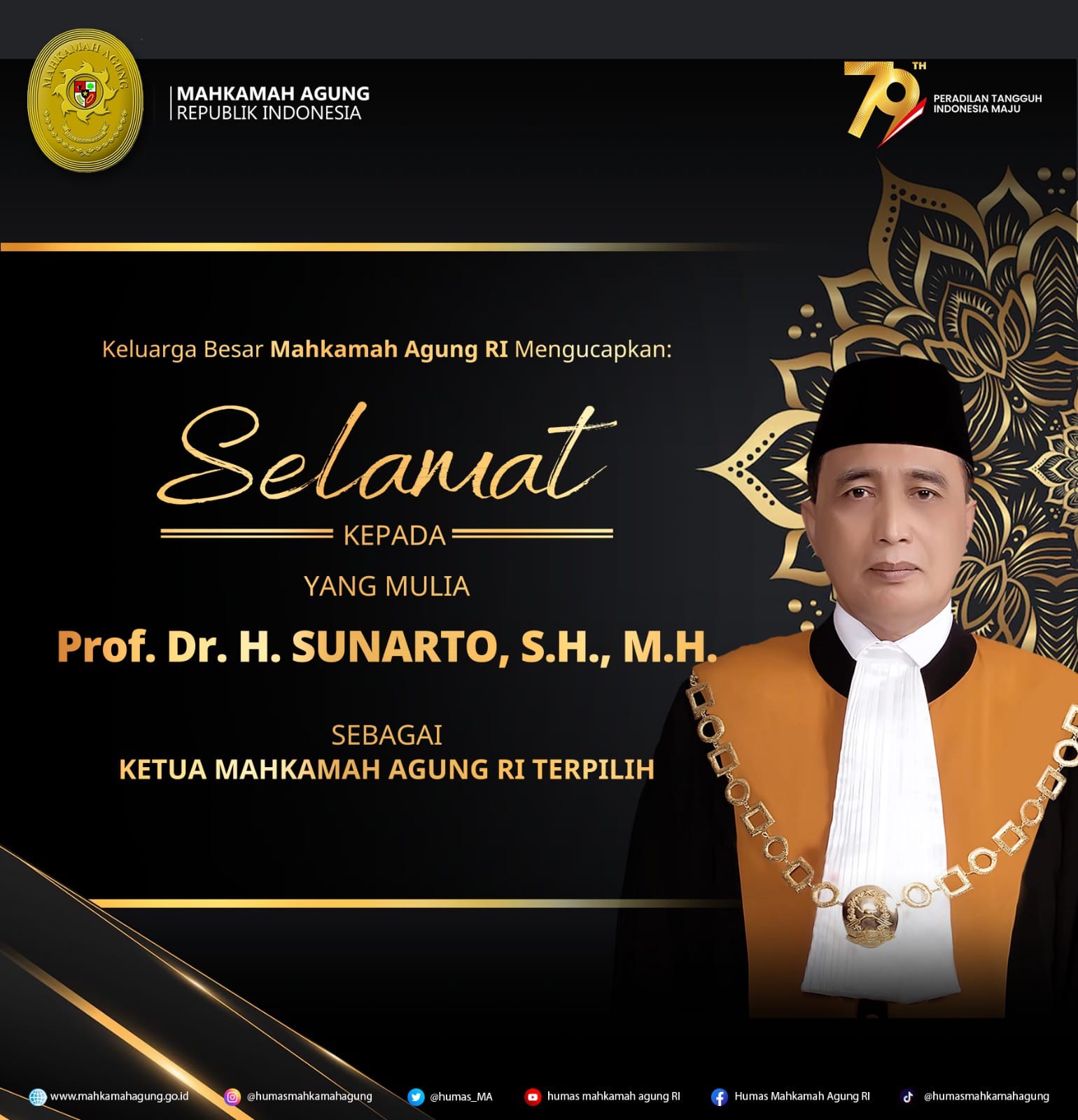 Profil Prof. Sunarto, Ketua Mahkamah Agung Terpilih Periode 2024-2029