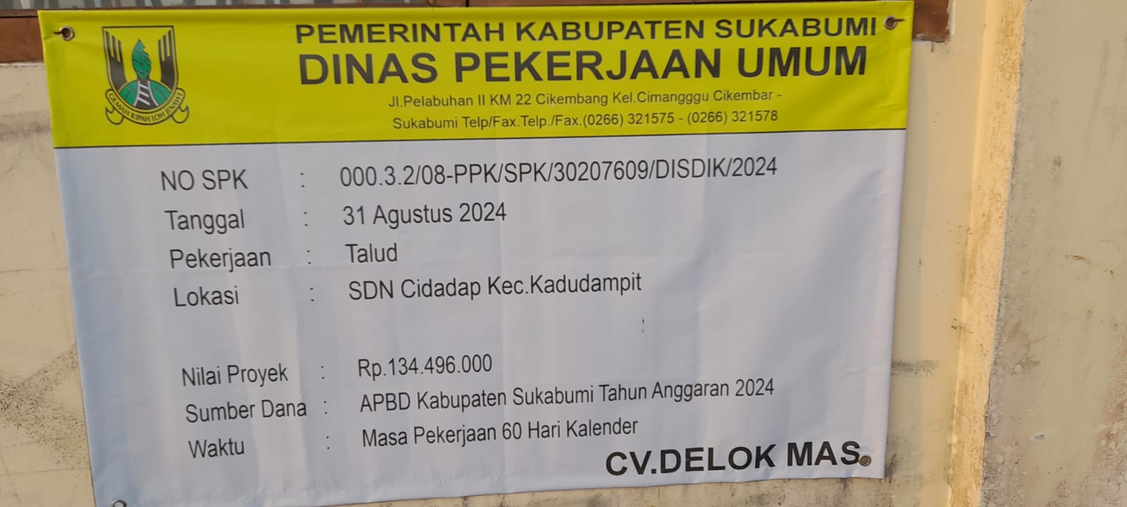 Proyek Pekerjaan Talud Milik Dinas Pendidikan Kabupaten Sukabumi Di Kadudampit Lalai