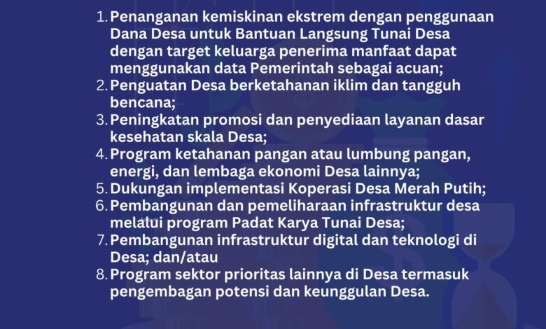 PRIORITAS DANA DESA 2026: Peraturan Menteri Nomor 16 Tahun 2025 Tentang Petunjuk Operasional