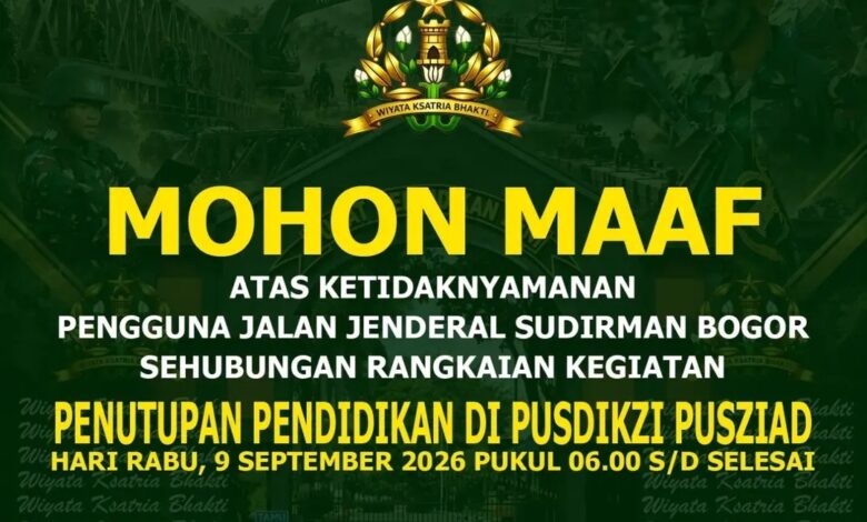 Penutupan Pendidikan di Pusdikzi Pusziad, Pengguna Jalan Sudirman Bogor Diminta Antisipasi