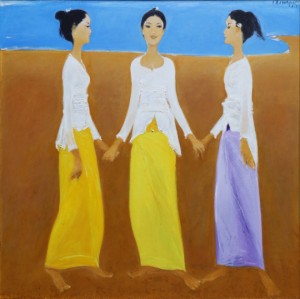 Srihadi Soedarsono - Three Woman-dialogue On The Beach (tiga Wanita-percakapan Di Pantai)