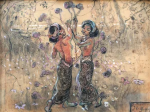 Adrien Jean Le Mayeur De Merpres - Two Balinese Maidens In A Garden Adrien Jean Le Mayeur De Merpres - Two Balinese Maidens In A Garden
