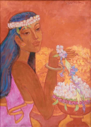 Theo Meier - Portrait Of A Young Woman With Flower Offerings Theo Meier - Portrait Of A Young Woman With Flower Offerings