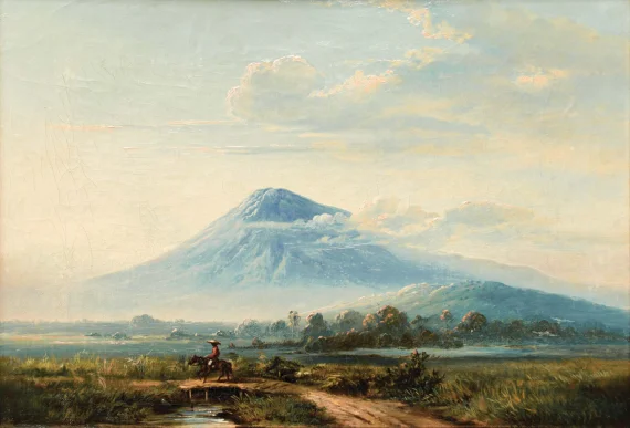 Javanese Landscape with Gunung Merapi and Horseman, ca. 1867