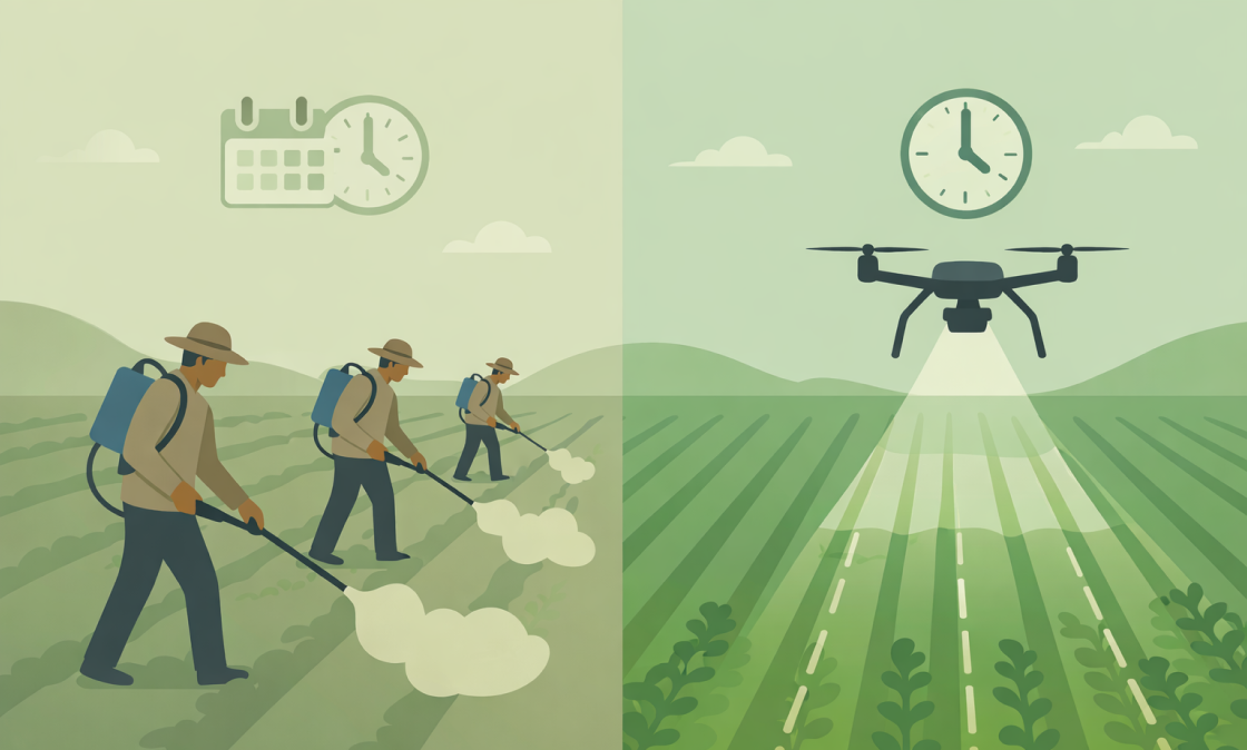 Dari 3 Hari Menjadi 3 Jam: Studi Efisiensi Waktu Penggunaan Jasa Semprot Drone di Lahan Luas