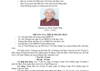 Cáo phó: Thượng tọa Thích Thanh Nhân viên tịch