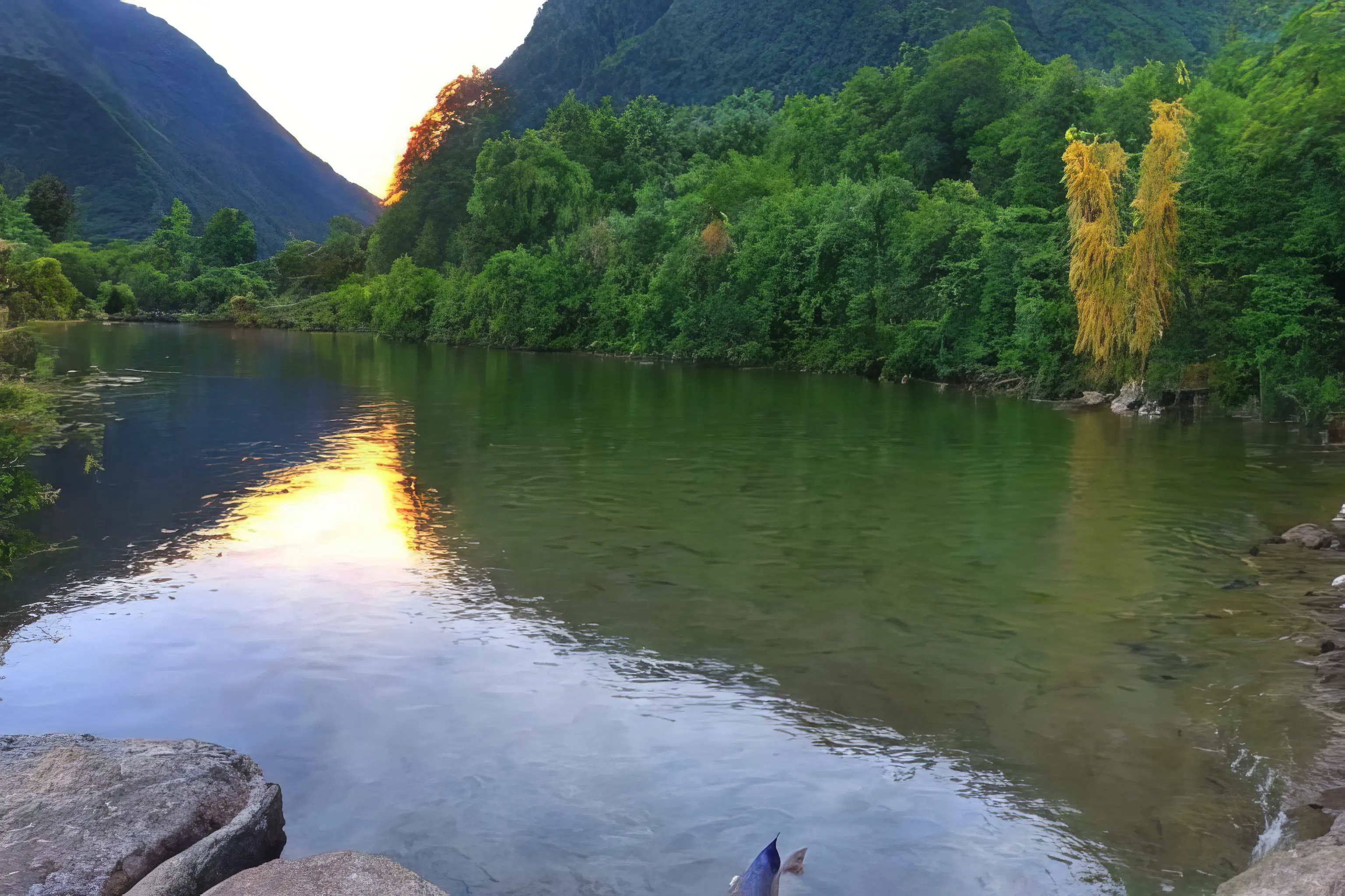 nature, photography, photo, landscape, outdoors, sky, sun, pretty, pretty sky, blue, blue sky, white clouds, puffy clouds, sunny, sunlit, green, trees, woods, forest, shadows, light, dark, light and dark, leaves, branches, bark, texture, smooth, rough, stones, sand, water, river, lake, sea, ocean, horizon, lines, symmetry, balance