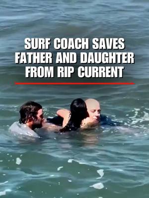 ⁣RIP CURRENT RESCUE: A California swim coach is being hailed a hero after diving into dangerous water