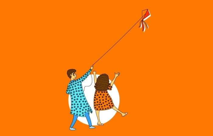 Celebrate Makar Sankranti With These Illustration Of A Boy And A Girl Flying Kites image