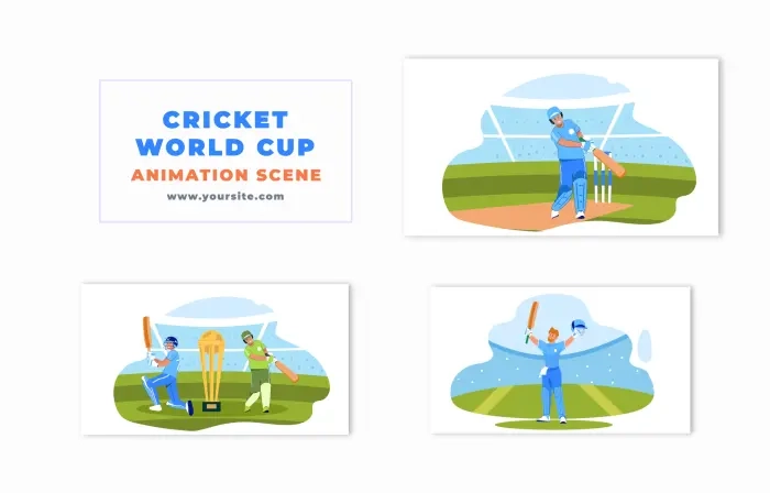 Cricket World Cup Concept Batsman Hitting Ball Vector Animation Scene