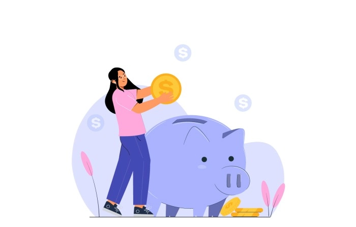 Girl Saving Money In Piggy Bank Vector Illustration image