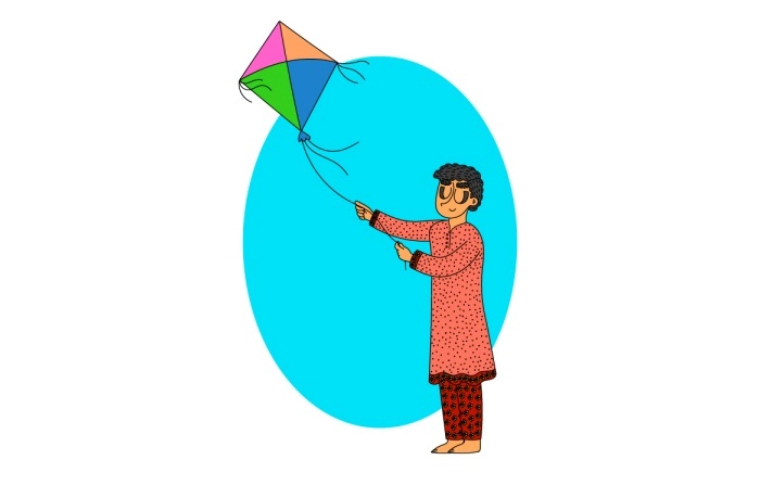 Makar Sankranti Illustration A Young Boy Flying Kite image