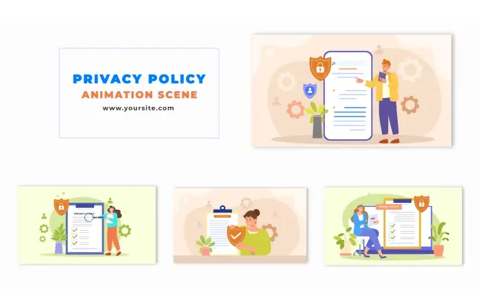 Privacy Policy Concept 2D Flat Cartoon Animation Scene