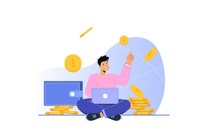 Vector Illustration Of Online Earning Money Flat Character image
