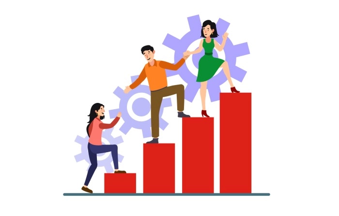 Leadership Concept With People Climb Up On Graph Premium Vector Illustration image