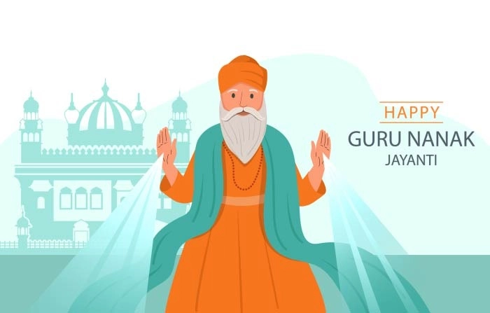 Flat Character Guru Nanak Jayanti Wishes Festival Of Sikh Celebration Background image