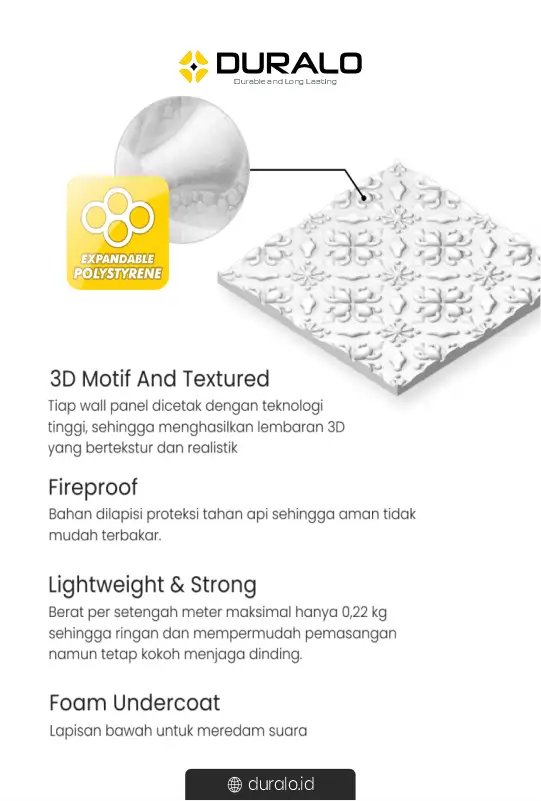 Wall Panel 3D Duralo, Mudah Bersihkan dan Tahan Lama
