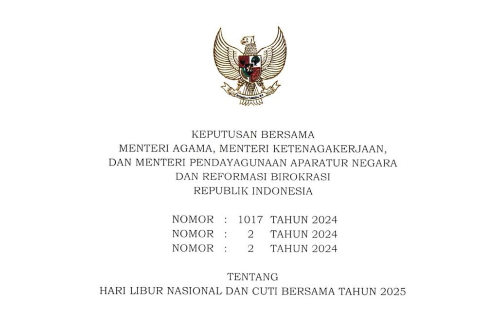 pemerintah tetapkan hari libur nasional dan cuti bersama tahun 2025