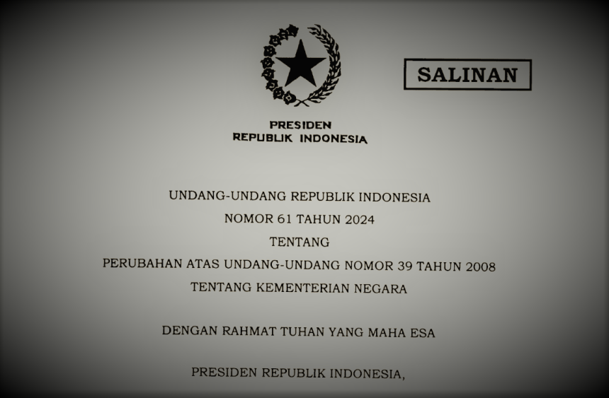 presiden joko widodo sahkan uu 61/2024 tentang perubahan uu 39/2008 tentang kementerian negara