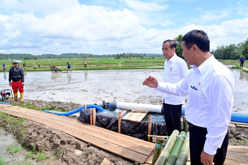 presiden jokowi dan ibu iriana tinjau pelaksanaan bantuan pompa irigasi di sulawesi selatan