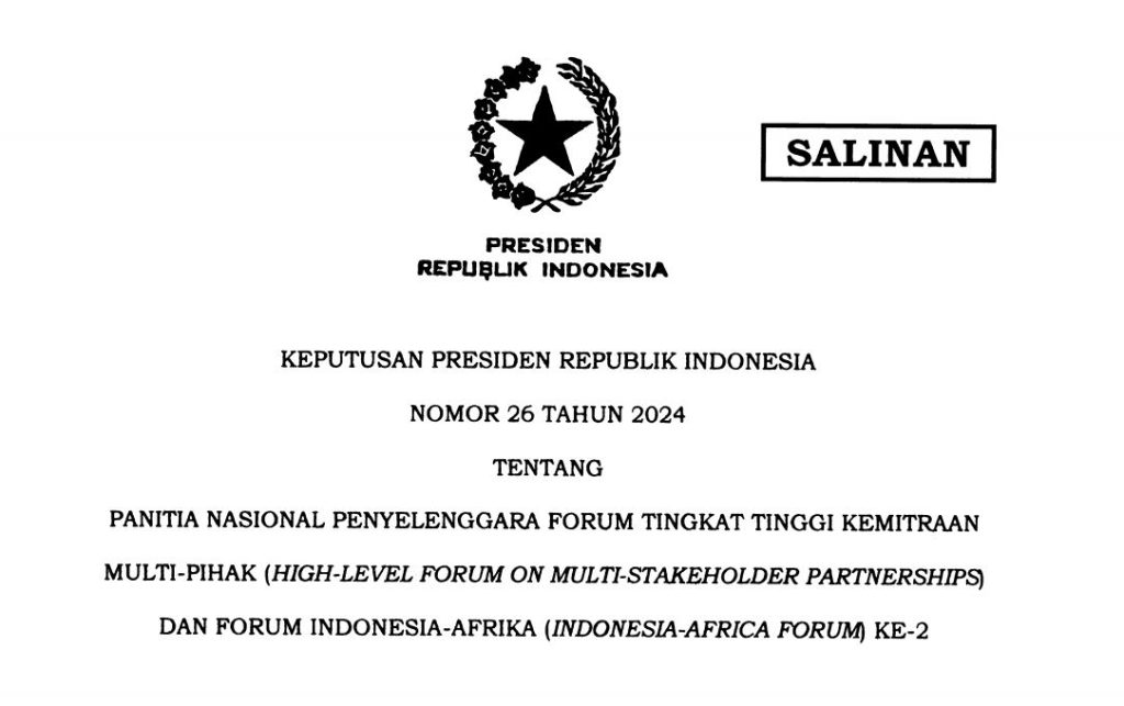 presiden jokowi tetapkan panitia nasional forum tingkat tinggi kemitraan multipihak dan forum indonesia afrika ke-2