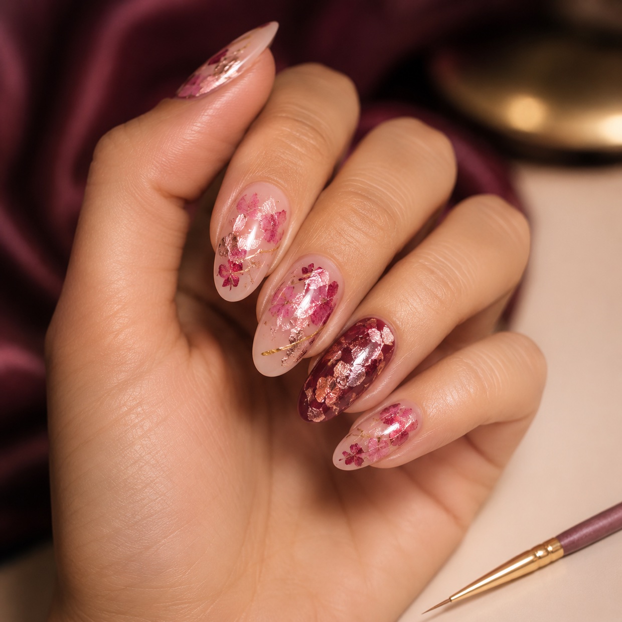 Dried-flower & gold-foil almond set
