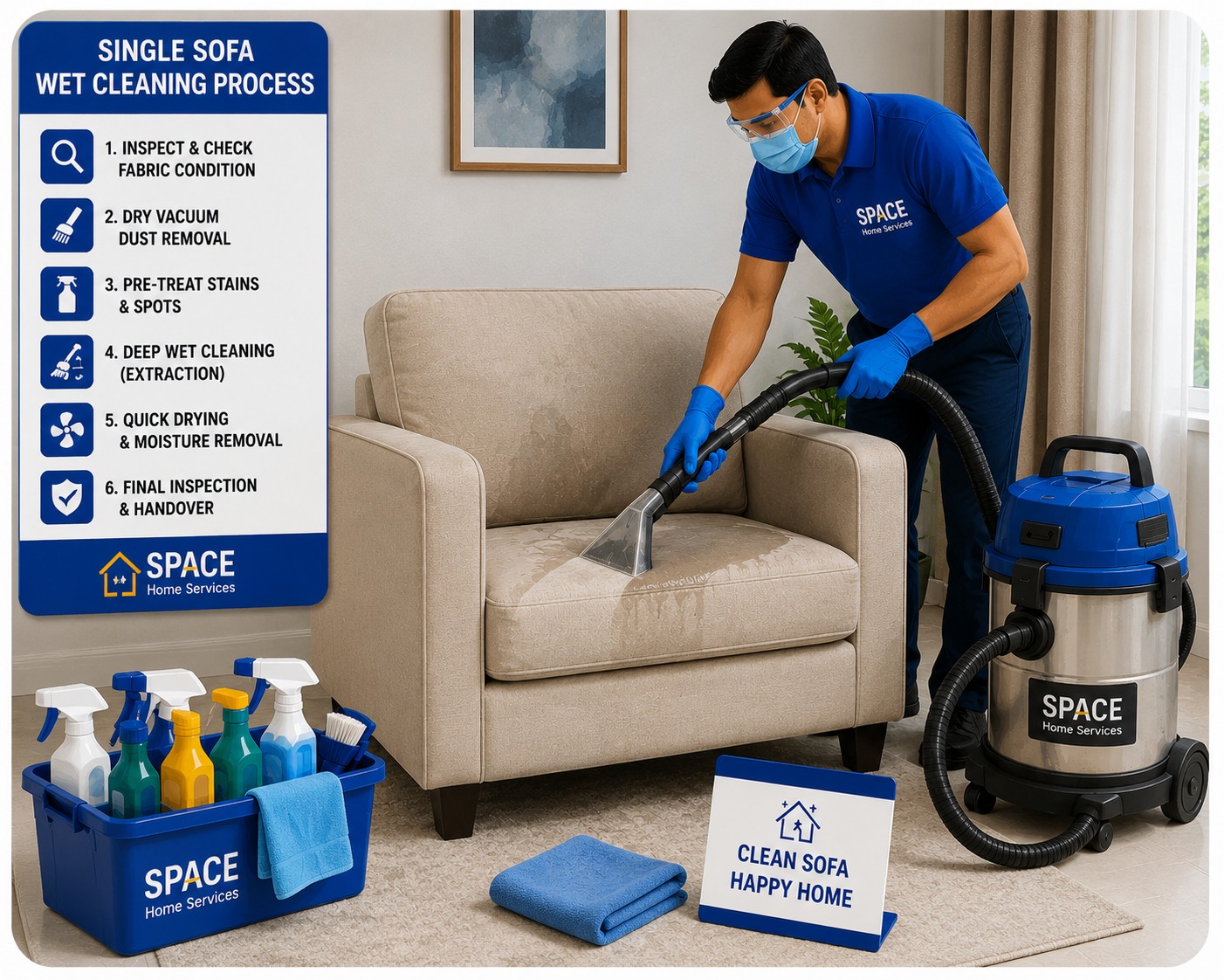 Single Sofa Wet Cleaning
