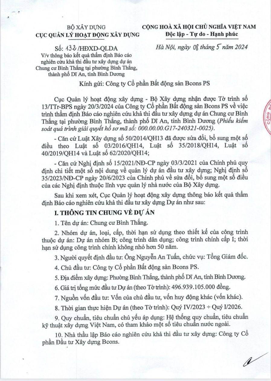 Chấp thuận chủ trương đầu tư Bcons Avenue