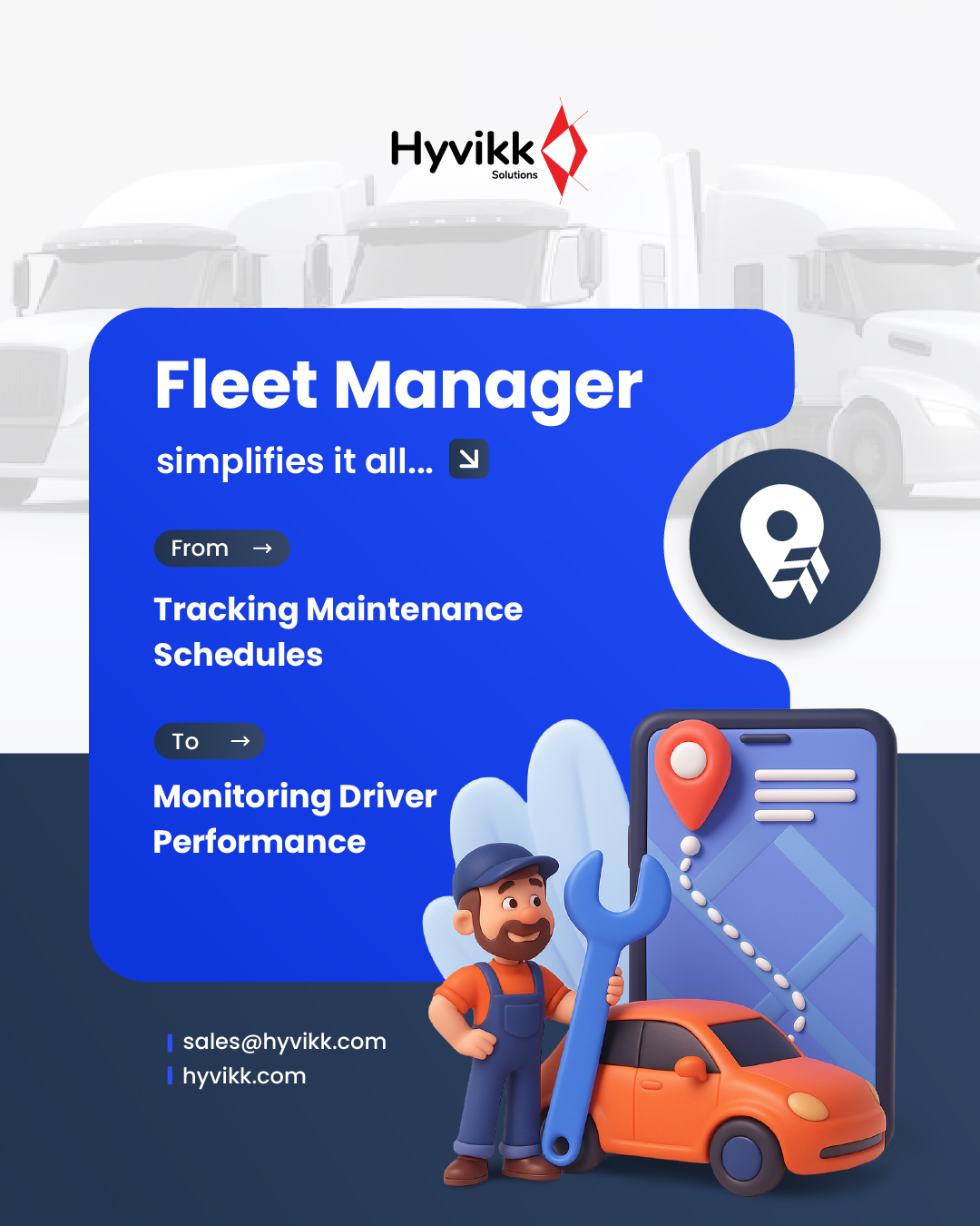 👉 Track. Monitor. Manage. 🚚 

Optimize your fleet’s #performance with cutting-edge #technology and expert-driven solutions from #Hyvikk’s #FleetManager. 🚒🎉 

Buy Now👉 : https://codecanyon.net/item/fleet-manager/20051839?s_rank=6

To Know More About Us⬇⬇
Hyvikk Solutions
309, Swara Parklane,
Atabhai Chowk,
Bhavnagar - 364001,
Gujarat, India
Mo: 9429233567

Email👉sales@hyvikk.com
Website👉 bit.ly/hyvikk-solutions

#FleetManagement #FleetManager #FleetTracking #Logistics #Transportation #FleetSolutions #VehicleTracking #FleetMaintenance #FleetSoftware #SmartFleet #Telematics #FleetOperations #FleetTrackingSystem #Hyvikk