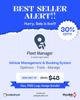 FLEET OPERATION WITH THE BEST DEAL OF THE SEASON!

Enhance your business with a smart vehicle management and booking system that simplifies your workflow. Now at $48, Plus with FREE LOGO DESIGN Bundle! 
👉 https://1.envato.market/fleet-manager

Get the deal now and upgrade your fleet operations today! ✨🚘

Click here and claim your exclusive freebies with every order: https://bit.ly/hyvikk-freebies

View Other Products: https://1.envato.market/journal-pub | https://1.envato.market/equicare

#salesalesale #buynow #sale #savemoney #getitnow #FleetManager
#bestproducts #TransportManagement #VehicleTracking #vehiclemaintenance 
#FleetTracking #FleetOperations #logo #logoDesign #Hurry #CodeCanyon 
#EnvatoSale #BlackFridayDeals #BusinessUpgrade #30PercentOff