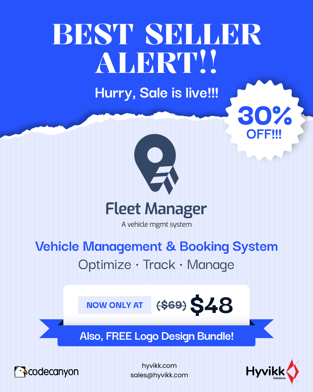 FLEET OPERATION WITH THE BEST DEAL OF THE SEASON!

Enhance your business with a smart vehicle management and booking system that simplifies your workflow. Now at $48, Plus with FREE LOGO DESIGN Bundle! 
👉 https://1.envato.market/fleet-manager

Get the deal now and upgrade your fleet operations today! ✨🚘

Click here and claim your exclusive freebies with every order: https://bit.ly/hyvikk-freebies

View Other Products: https://1.envato.market/journal-pub | https://1.envato.market/equicare

#salesalesale #buynow #sale #savemoney #getitnow #FleetManager
#bestproducts #TransportManagement #VehicleTracking #vehiclemaintenance 
#FleetTracking #FleetOperations #logo #logoDesign #Hurry #CodeCanyon 
#EnvatoSale #BlackFridayDeals #BusinessUpgrade #30PercentOff