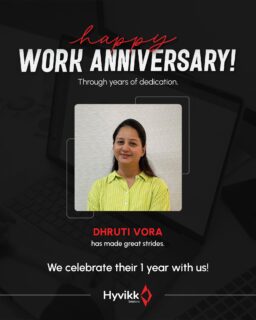 Celebrating a year of kindness, clarity, and care 🤍
From guiding the team to supporting every little need, your presence makes Hyvikk better every day. 

Happy Work Anniversary, DhruTi! 🌟

To Know More About Us ⬇⬇

Hyvikk Solutions
309, Swara Parklane,
Atabhai Chowk, 
Bhavnagar – 364001
📞 9429233567
✉️ sales@hyvikk.com
🌐 Website: bit.ly/hyvikk-solutions

#WorkAnniversary #HRProfessional #EmployeeSpotlight #WorkCulture
#TeamAppreciation #OfficeLife #EmployeeExperience #Hyvikk #AnniversaryCelebration