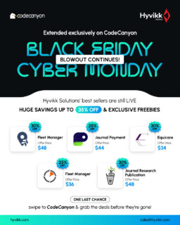 Black Friday & Cyber Monday Deals Extended!
Thanks to massive demand, the SALE continues for TODAY!! 🎉

Save big on:
Fleet Manager | Equicare | Journal Research Publication | Journal Payment
🎁 Combos Offers: Up to 35% OFF + Freebies worth $20

Claim exciting freebies on any order: https://bit.ly/hyvikk-freebies

Your business upgrade is still live —
Links below 👇
https://1.envato.market/fleet-manager
https://1.envato.market/equicare
https://1.envato.market/journal-pub

#Hyvikk #BlackFriday #blackfridaydeals #blackfridaysales #LastChance #sale #Discount #salelastday #FleetManagement #journalresearchpublication  #Equicare #JournalPayment #deals #offers #buynow #getitnow #hyvikksale #limitedtimeoffer