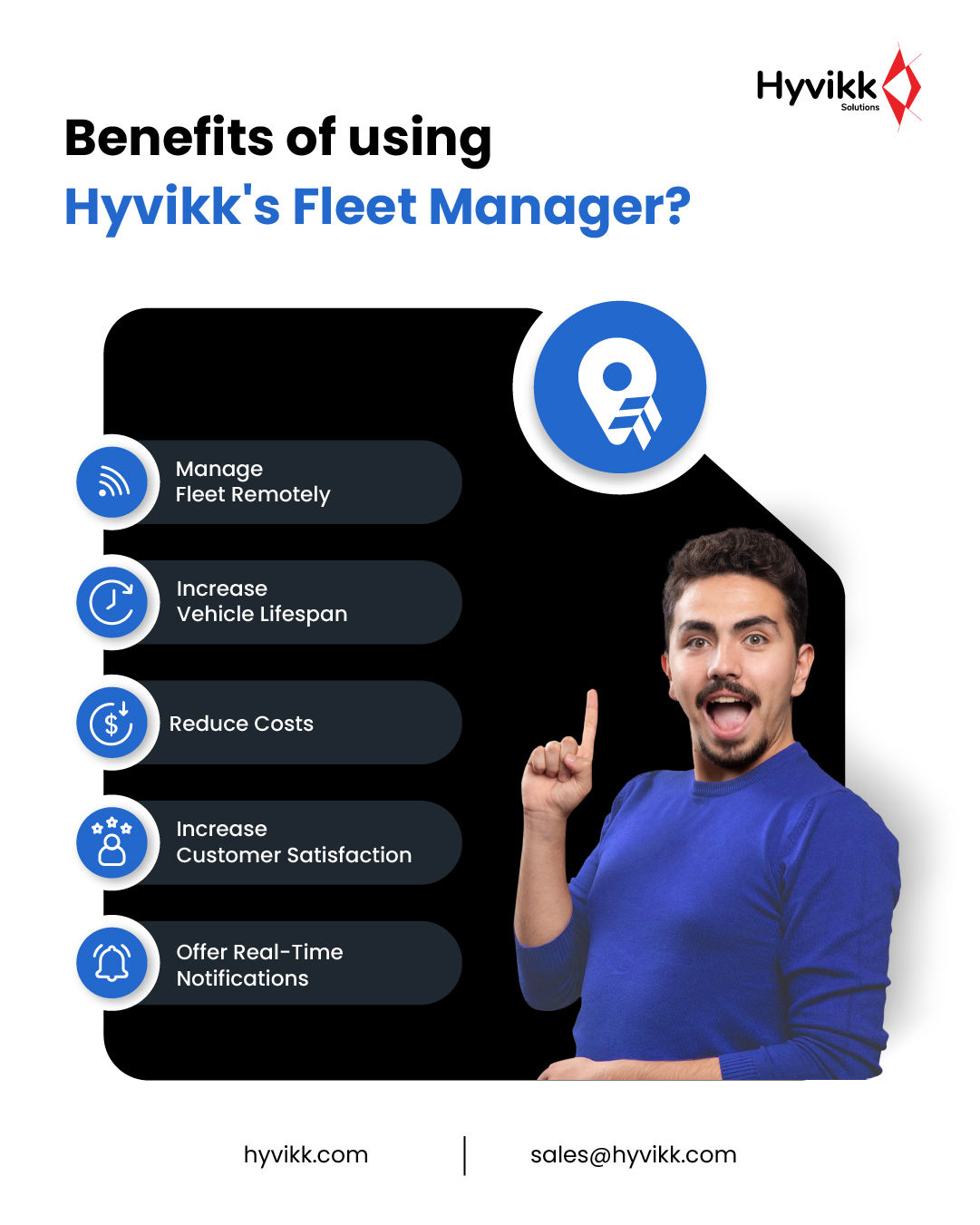 Why struggle with fleet chaos when you can manage everything effortlessly?

Hyvikk’s Fleet Manager helps you reduce costs, extend vehicle life, and keep your customers happy — all from one dashboard! ⚡🚘

To Know More About Us⬇⬇
Hyvikk Solutions
309, Swara Parklane,
Atabhai Chowk,
Bhavnagar - 364001,
Gujarat, India
Mo: 9429233567

Email👉sales@hyvikk.com
Website👉 bit.ly/hyvikk-solutions

#FleetManagement #FleetManager #FleetTracking #Logistics #Transportation #FleetSolutions #VehicleTracking #FleetMaintenance #FleetSoftware #SmartFleet #Telematics #FleetOperations #FleetTrackingSystem #Hyvikk