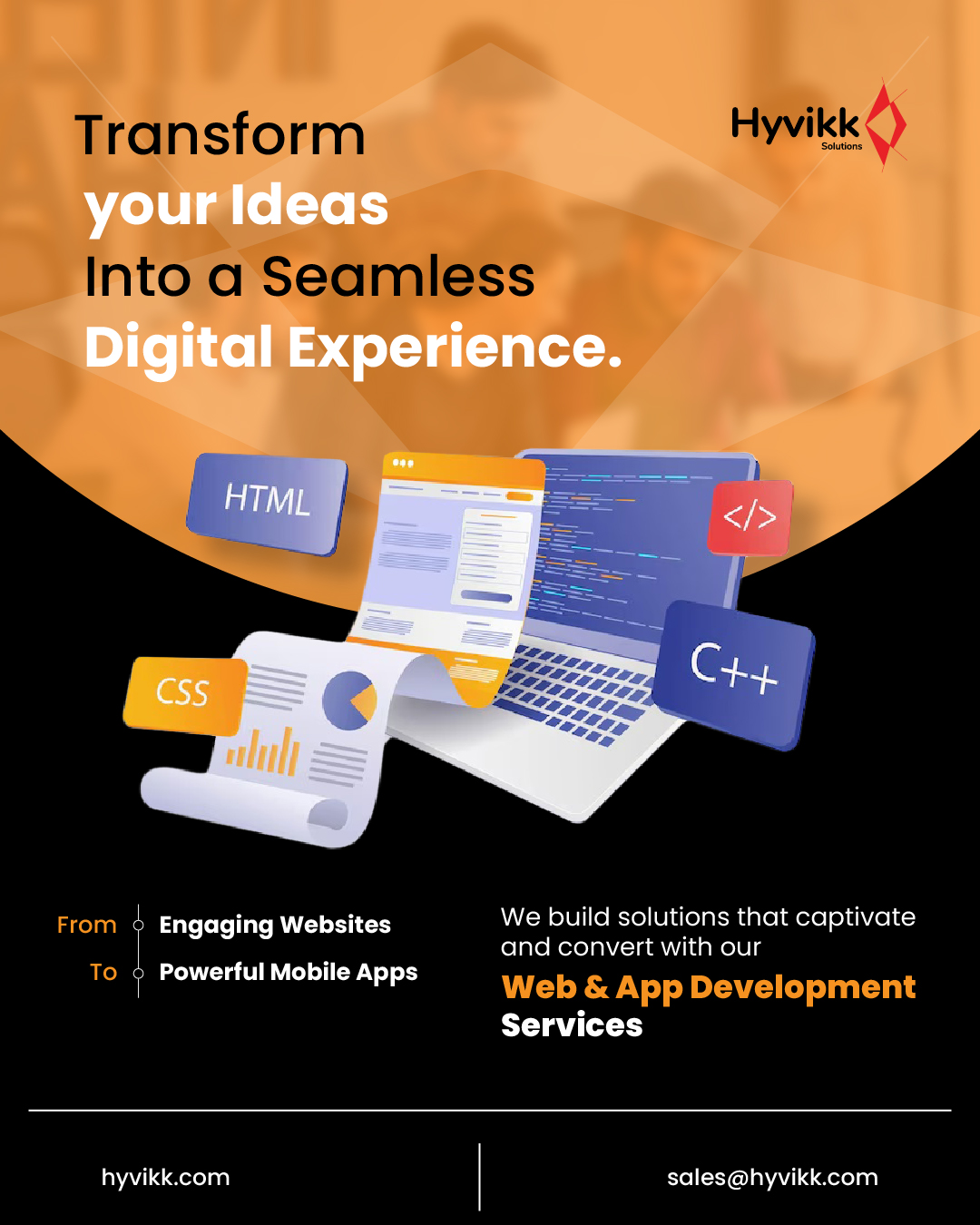 Your ideas deserve more than just code 💡

We design and develop websites 🌐 and mobile apps 📱 that are intuitive ✨, engaging 🎯, and built to perform ⚡ — turning vision 🚀 into digital success 🏆

To Know More About #Hyvikk Solutions ⬇️⬇️
Hyvikk Solutions
309, Swara Parklane,
Atabhai Chowk,
Bhavnagar - 364001,
Gujarat, India
📞 9429233567
📩sales@hyvikk.com
🔗 bit.ly/hyvikk-solutions

#WebDevelopment #AppDevelopment #MobileApps #WebsiteDesign
#SoftwareDevelopment #TechSolutions #DigitalTransformation
#UIUXDesign #CustomSoftware #BusinessGrowth
#ITServices #SaaS #TechCompany #Hyvikk