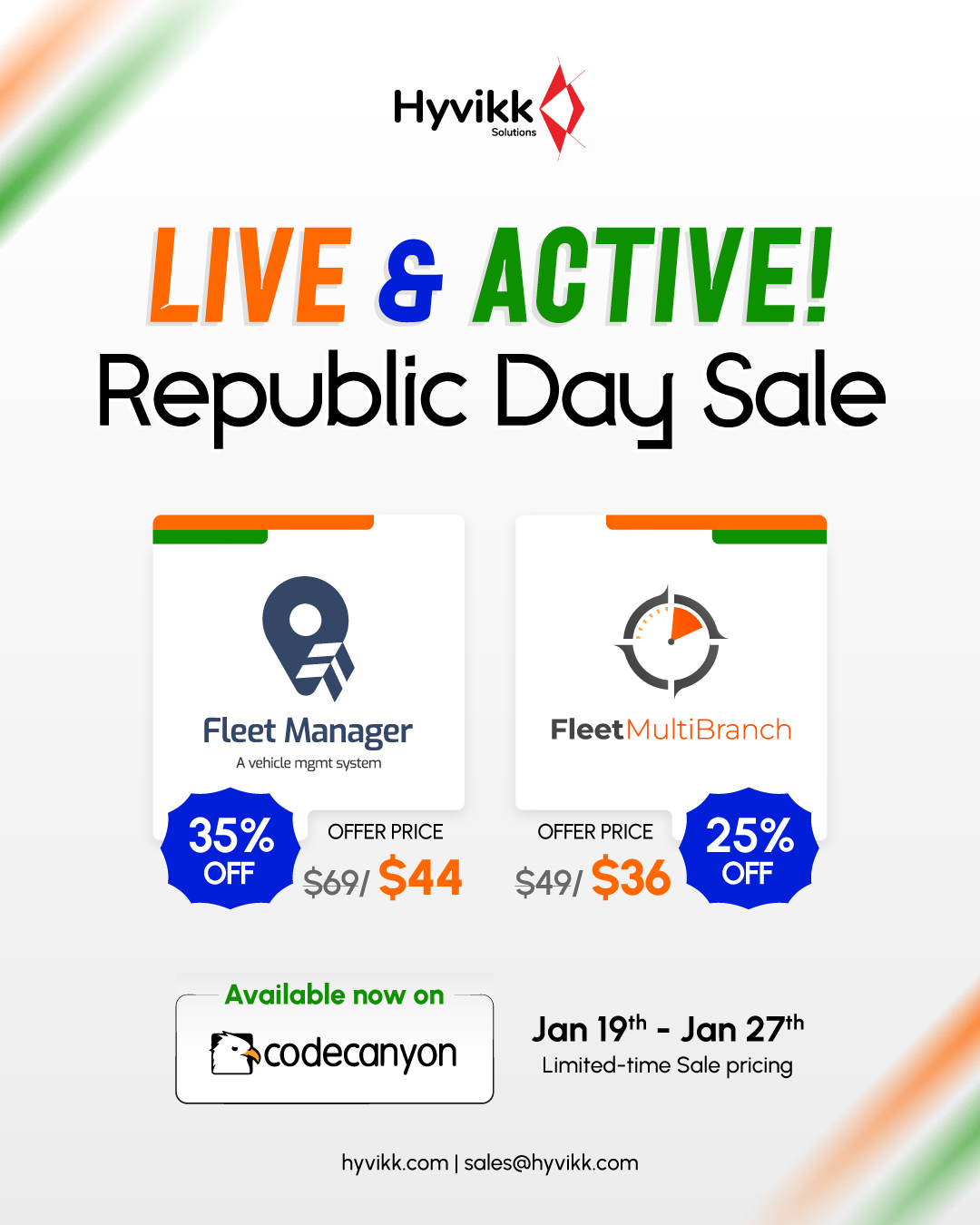 🚀 Drive Smarter with Hyvikk’s Top Fleet Solutions!
From single-location fleets to multi-branch operations, Hyvikk has you covered 💻✨

🚘 Fleet | Maximize efficiency, minimize hassle 🏁💡 | https://1.envato.market/fleet-manager
🏢 Fleet Multibranch | Control multiple branches seamlessly 🌐🚦 |  https://bit.ly/4bxc8Ur

🇮🇳 Best-selling tools. Republic Day deals. Upgrade today! 🔥

#republicday #salesalesale #discount #biggestsaleoftheyear #bestproducts #bestprices #dealsforyou #MassiveSavings #deals #software #AppStore #mobileapps #website #SaleAlert #savemoney #fleetmanager #equicare #journalresearchpublication #india #RepublicDaySale #RepublicDayOffer #tricoloroff #ShopNow