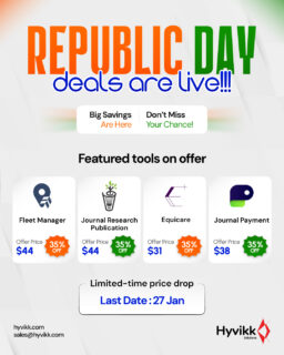 🚨 Republic Day Sale Is LIVE

This Republic Day, power your progress with technology that works as hard as you do. 🇮🇳Hyvikk’s best-selling digital solutions are available at special pricing for a limited time only.

🔥 Featured Tools (Up to 35% OFF):

 Fleet Manager → https://1.envato.market/fleet-manager
JRP → https://1.envato.market/journal-pub
Equicare → https://1.envato.market/equicare
Journal Payment → https://1.envato.market/journal-payments

⏳ Limited till 27 Jan

Upgrade now and make the most of the Republic Day Sale.

#republicday #SaleIsLive #salesalesale #discount #biggestsaleoftheyear #bestproducts #bestprices #dealsforyou #MassiveSavings #deals #software #AppStore #mobileapps #website #SaleAlert #savemoney #fleetmanager #equicare #journalresearchpublication #india #RepublicDaySale #RepublicDay2026 #RepublicDayOffer #shopnow #buynow