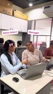 Gen Z brings the vibes, Manager brings the guidance — Perfect office duo 😄🤝

#officemoments #officebonding #TeamVibes #Friendlymanager #InternLife #GenZAtWork  #WorkBesties #genz