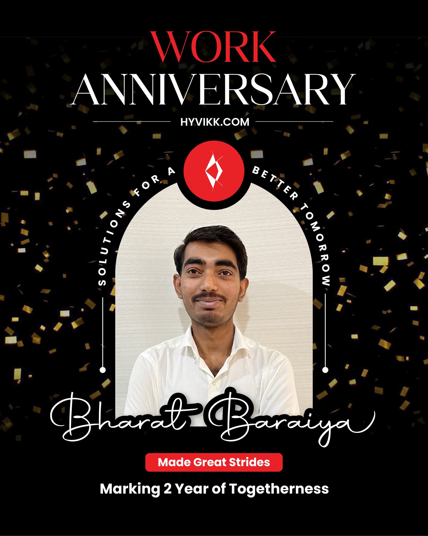 Happy 2nd Work Anniversary! 💻🚀

Two years of building, coding, and growing with us. Thank you for your hard work and for keeping our projects running smoothly. Here’s to many more successful deployments! ✨🌐🥂

— Team Hyvikk Solutions 💼

Explore more from #Hyvikk Solutions 🚀

🔗 Visit us: bit.ly/hyvikk-solutions
✉️ Email: sales@hyvikk.com
📲 +91 94292 33567

📍 headquarter:

309, Swara Parklane, Atabhai Chowk,
Bhavnagar, Gujarat - 364001 

[coding journey, technical excellence, project success, team contribution, career growth]

#Hyvikk #WorkAnniversary #TechTalent #EmployeeAppreciation #LifeAtHyvikk