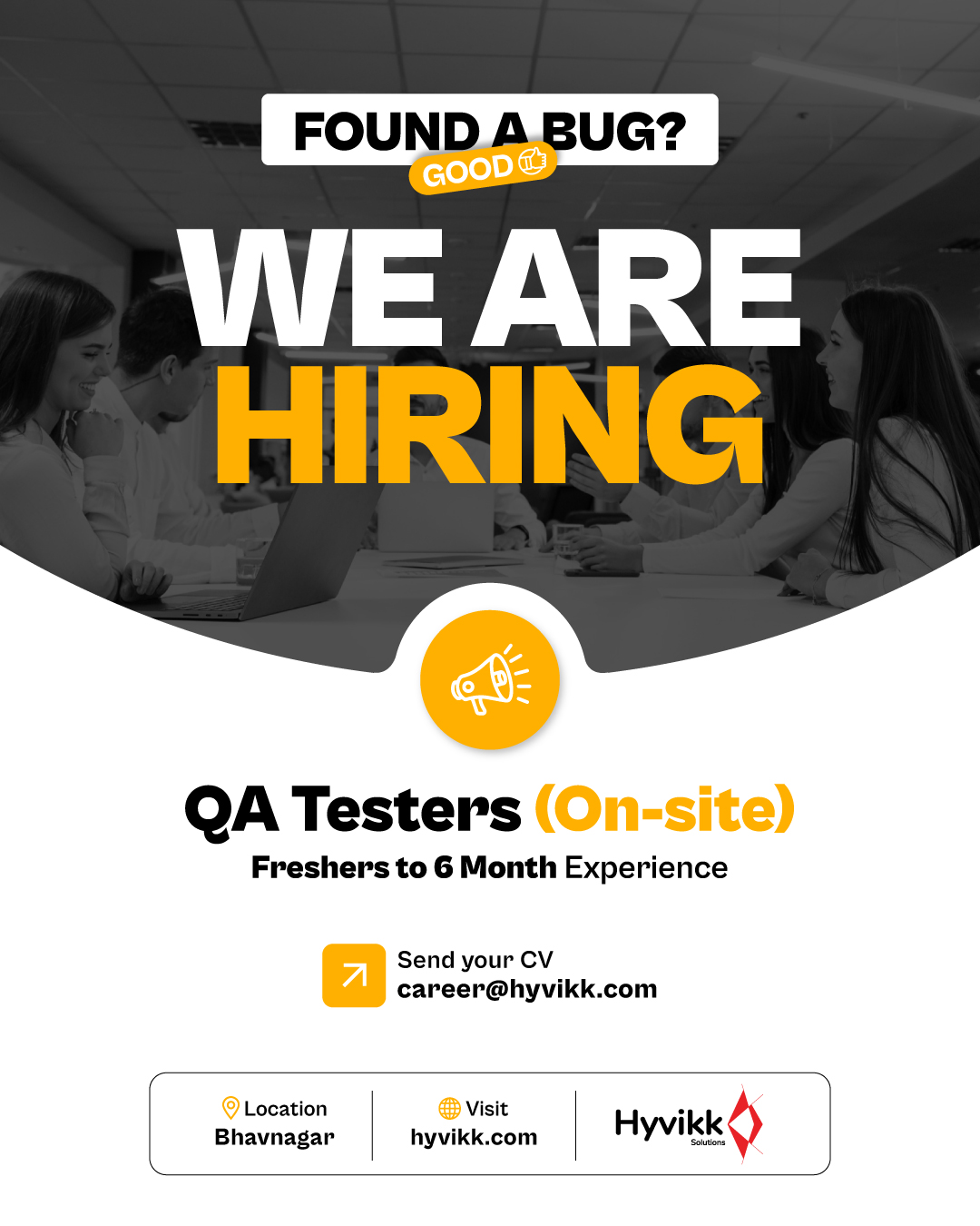 Most people use apps.

Some people break them for a living.

That’s called QA Testing.

And it’s one of the best ways to start a tech career.

Hyvikk Solutions is hiring QA Testers.

Freshers welcome.
Curious minds preferred.

If you enjoy spotting things others miss,
you’ll fit right in.

Experience: Fresher to 6 Months

Send your resume: career@hyvikk.com

Or tag someone who should apply.
You’ll fit right in.

[qa tester job opening, software testing career start, fresher IT job opportunity, quality assurance testing role, bug testing and debugging skills, entry level software tester, IT company hiring QA]

#Hyvikk #NowHiring #QATester #SoftwareTesting #ITJobs