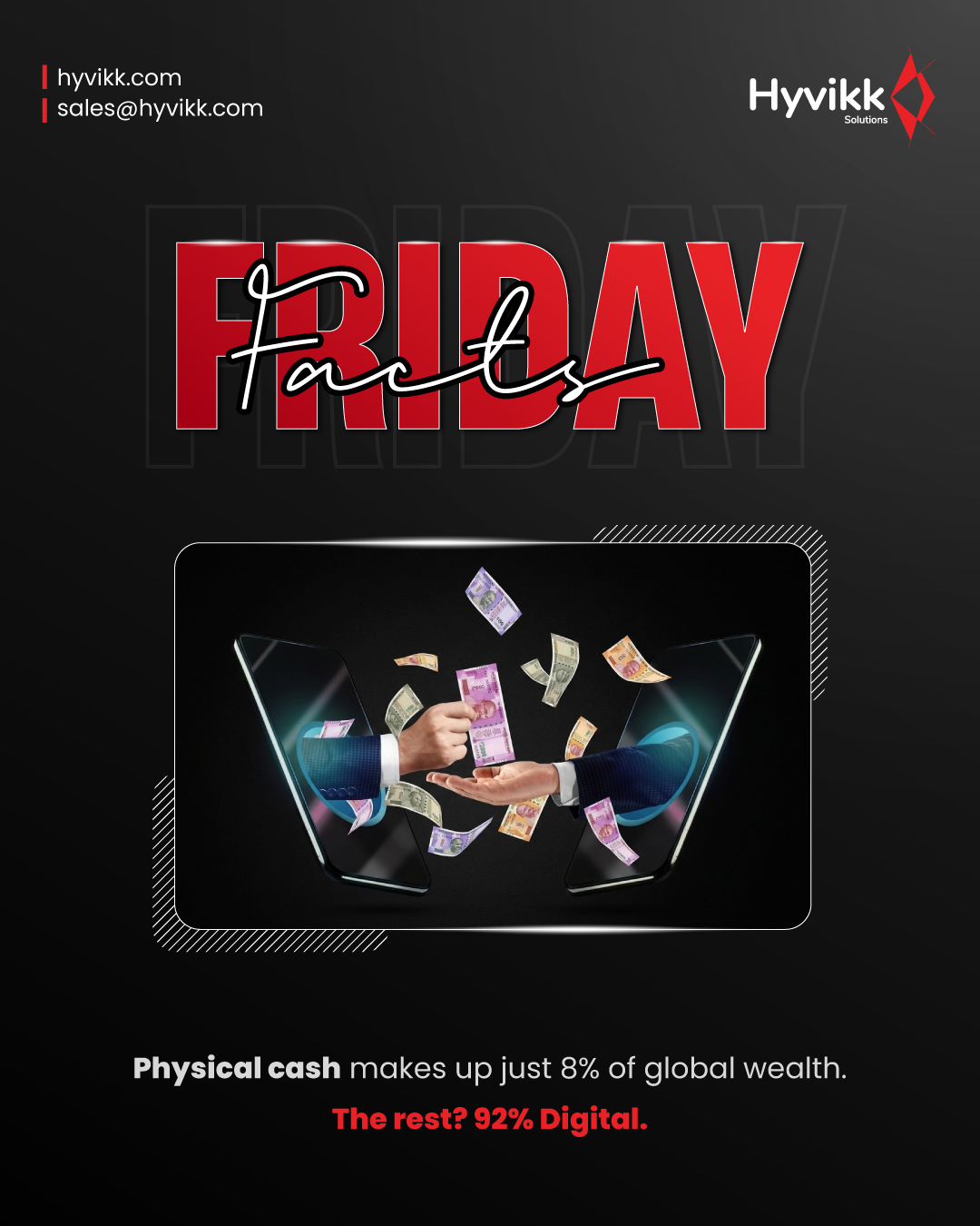 The world is going cashless! 💸

Only 8% of money is physical cash today. 📉 The other 92%? It’s purely digital — managed by code, servers, and the apps in your pocket! 📲✨ 💻🌐

[digital payments growth, cashless economy trend, global digital wealth, fintech evolution, online transactions rise, digital banking systems, future of money]

#DigitalPayments #CashlessEconomy #Fintech #FutureOfMoney #Hyvikk