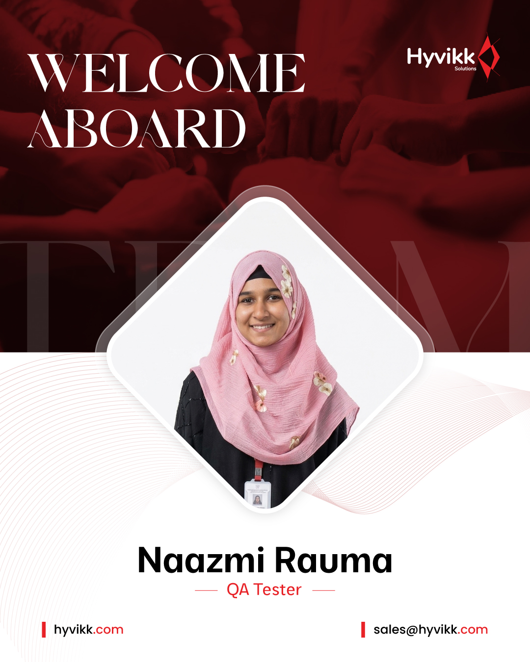 Glad to have our newest team member on board! 🚀 Wishing you a great journey filled with growth and success. ✨🙌

Explore more from #Hyvikk Solutions 🚀
🔗 Visit us: bit.ly/hyvikk-solutions
✉️ Email: sales@hyvikk.com
📲 +91 94292 33567

📍 headquarter:
309, Swara Parklane, Atabhai Chowk,
Bhavnagar, Gujarat - 364001

[qa tester onboarding, new joinee announcement, software testing role, quality assurance career start, team expansion update, tech team growth, workplace onboarding]

#NewJoinee #WelcomeToTheTeam #QATester #SoftwareTesting #Hyvikk