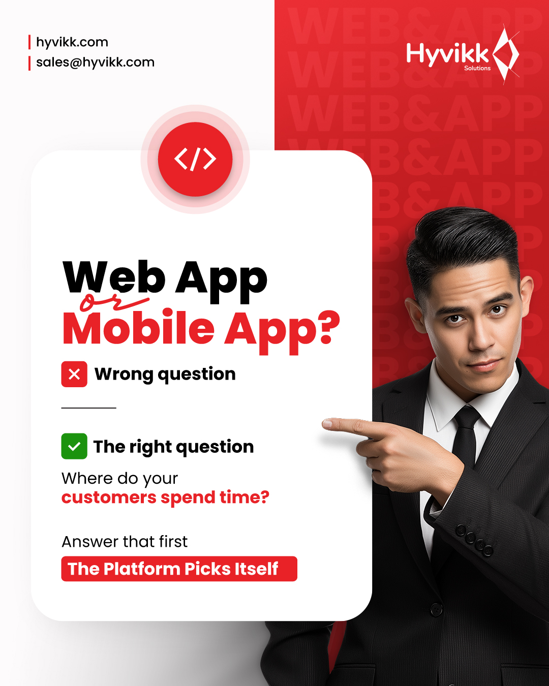 1️⃣ Research first: Market data > Technical preference. 🧠📊
2️⃣ Action second: Go where your customers already are. 🏃💨

The Result? A strategy that actually works. 🎯✨

📩 sales@hyvikk.com
📍 Hyvikk Solutions, Bhavnagar

#WebApp #MobileApp #AppDevelopment #DigitalStrategy #hyvikk