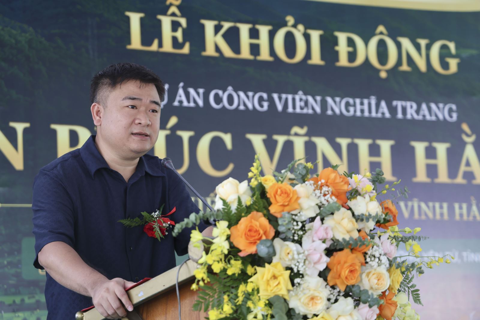 Đại diện chủ đầu tư và đối tác phát biểu tại Lễ khởi động dự án Thiên Phúc Vĩnh Hằng Viên