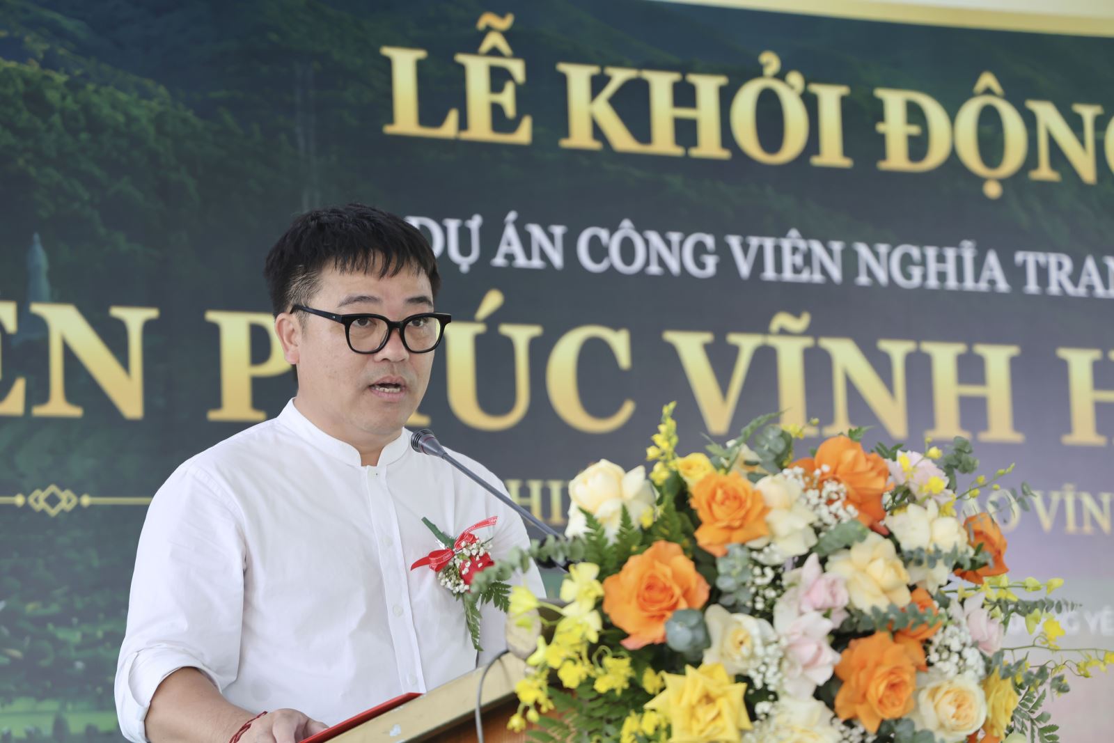 Đại diện chủ đầu tư và đối tác chiến lược phát biểu tại Lễ khởi động dự án Thiên Phúc Vĩnh Hằng Viên