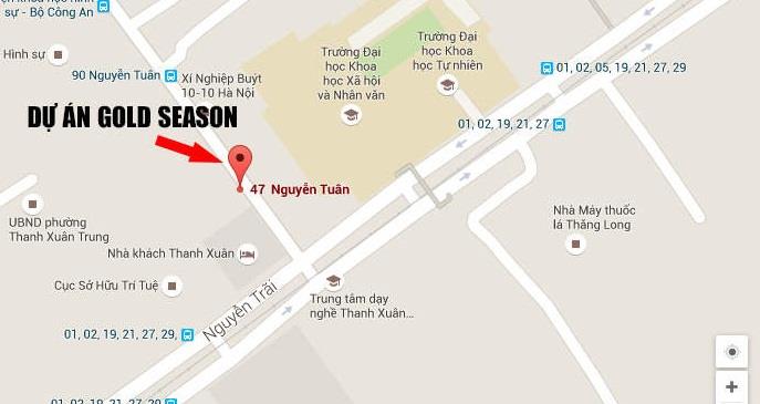 Bản đồ vị trí dự án GoldSeason tại 47 Nguyễn Tuân, gần đường Nguyễn Trãi, Thanh Xuân, Hà Nội