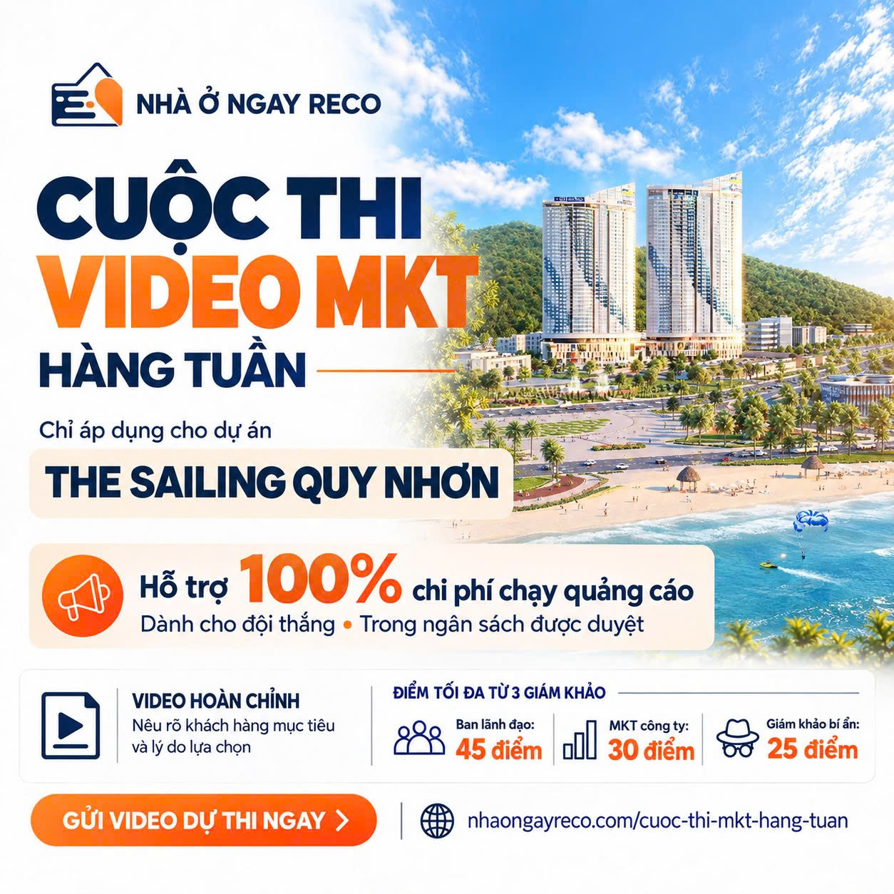 Nhà Ở Ngay RECO Phát Động Cuộc Thi Video MKT Hằng Tuần Cho Dự Án The Sailing Quy Nhơn